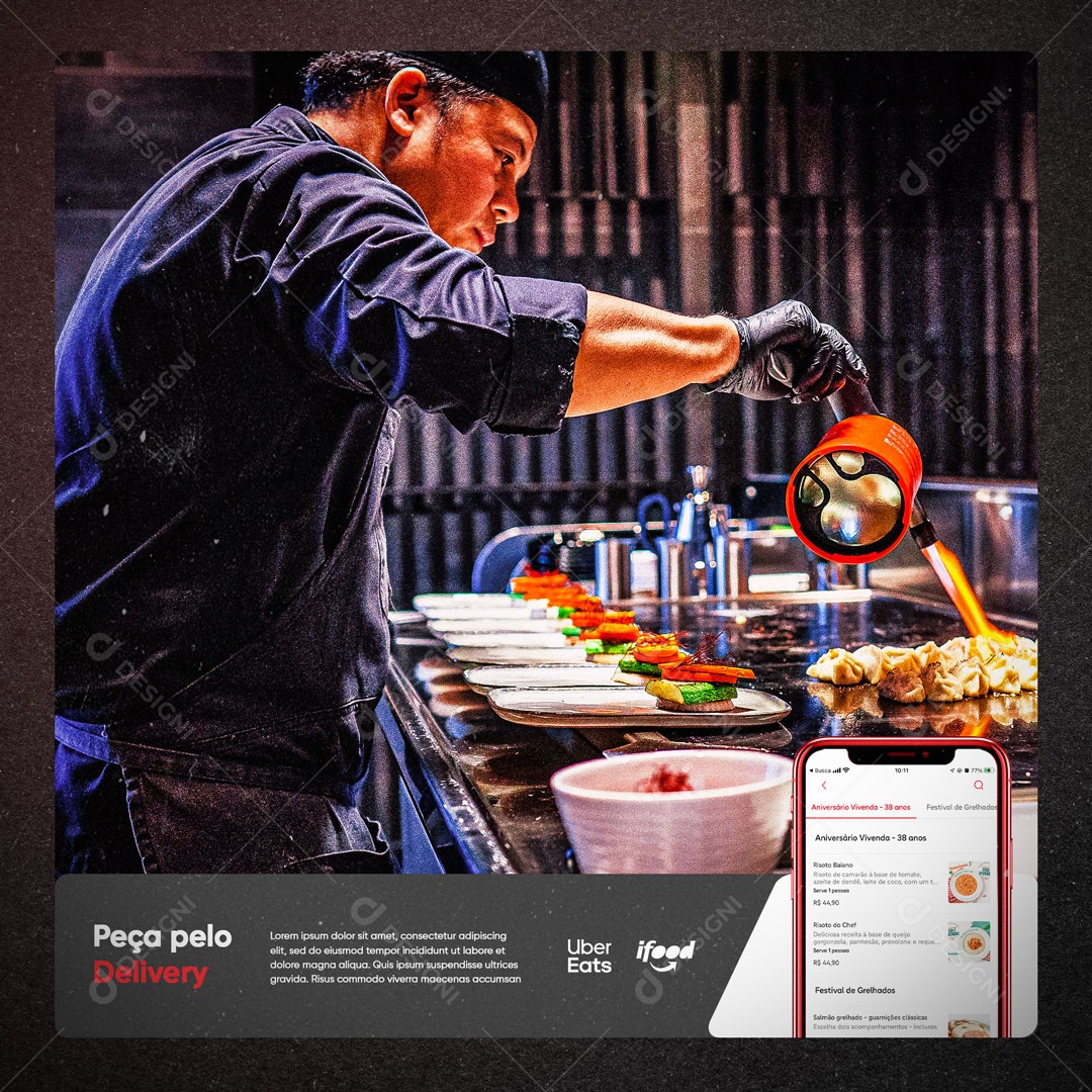 Social Media Restaurante Comida Japonesa Peça pelo Delivery Social Media PSD Editável
