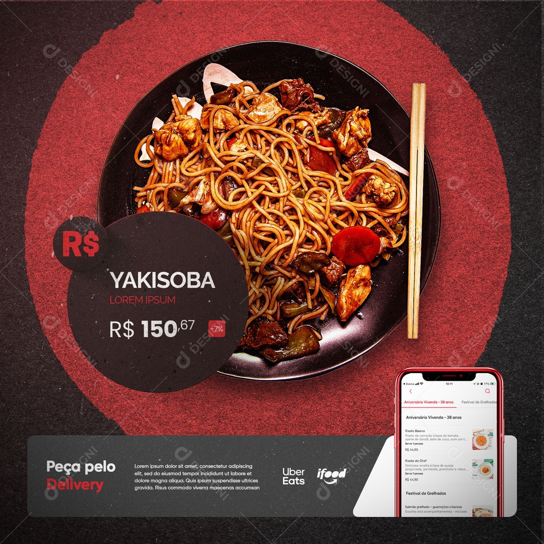 Social Media Restaurante Comida Japonesa Yakisoba Entregamos Delivery Social Media PSD Editável