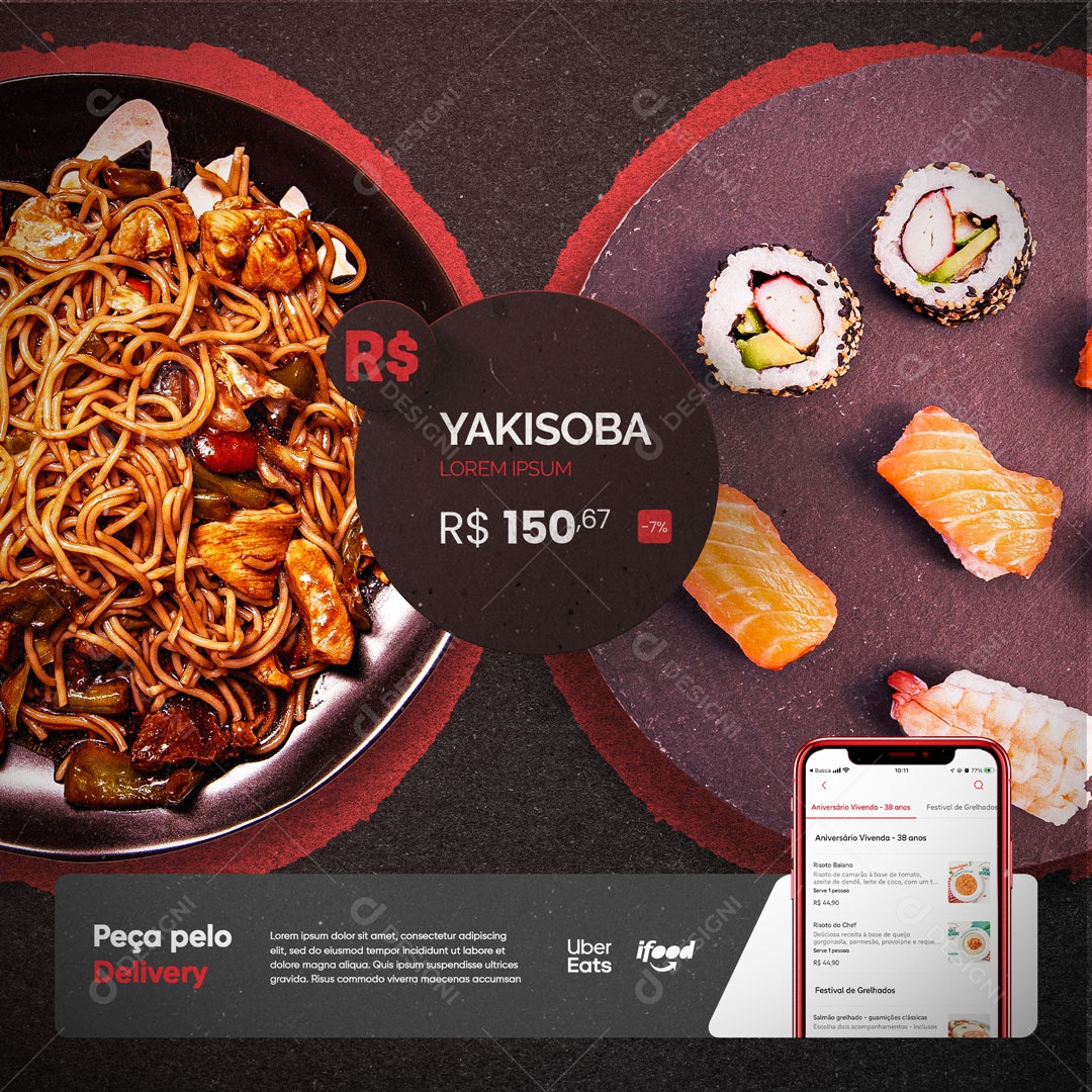 Social Media Restaurante Comida Japonesa Yakisoba Entregamos Delivery Social Media PSD Editável
