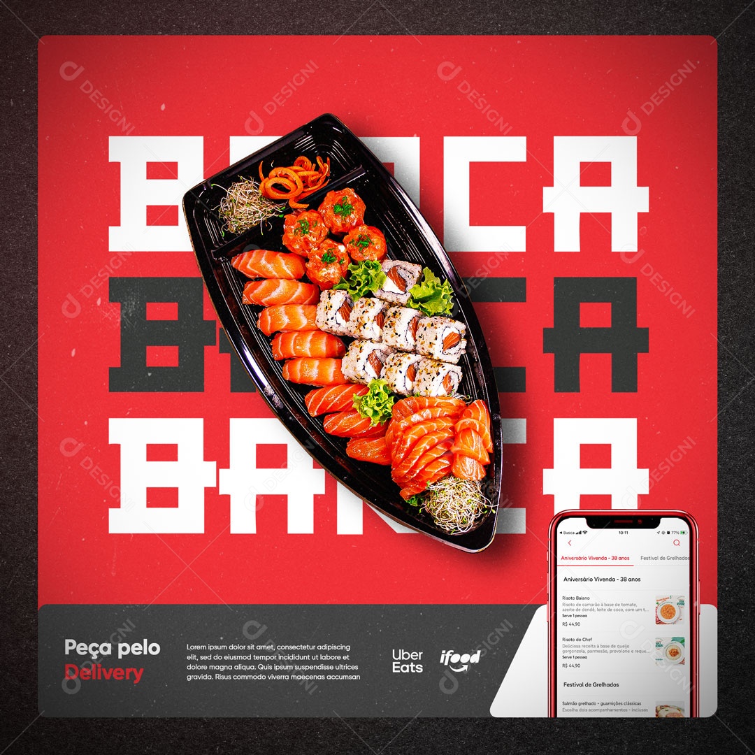 Social Media Restaurante Comida Japonesa Barca de Sushi Social Media PSD Editável
