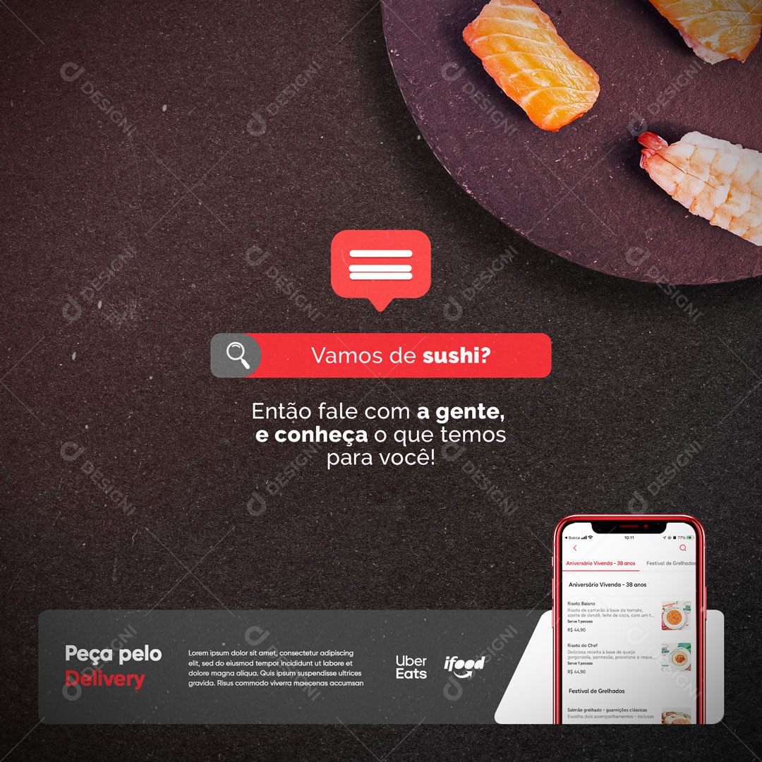 Social Media Restaurante Comida Japonesa Vamos de Sushi? Social Media PSD Editável