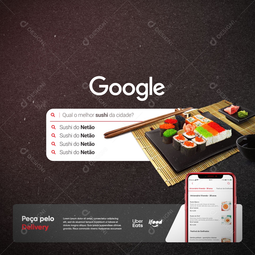 Social Media Restaurante Comida Japonesa Qual o Melhor Sushi da Cidade? Social Media PSD Editável