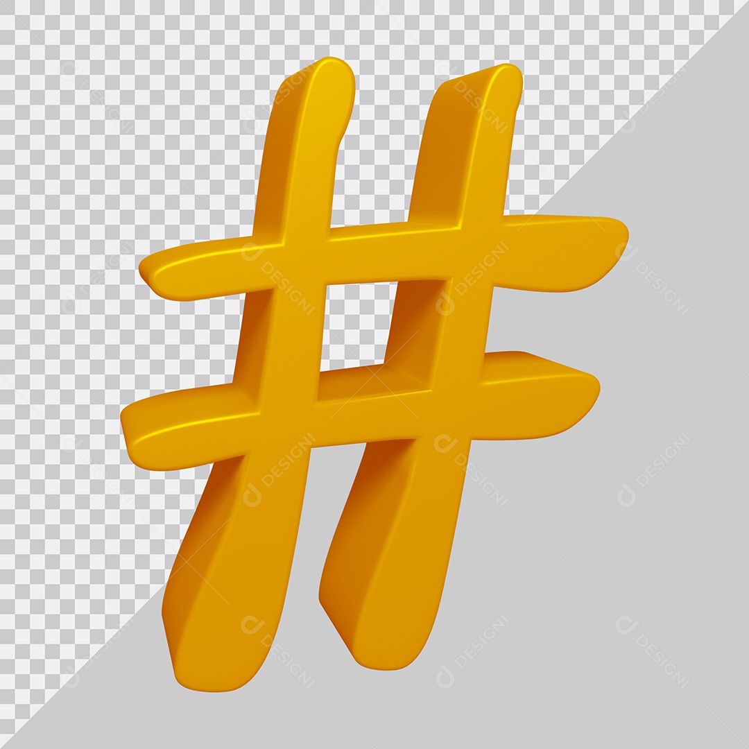 Símbolo de Hashtag 3D Dourado Para Composição PSD