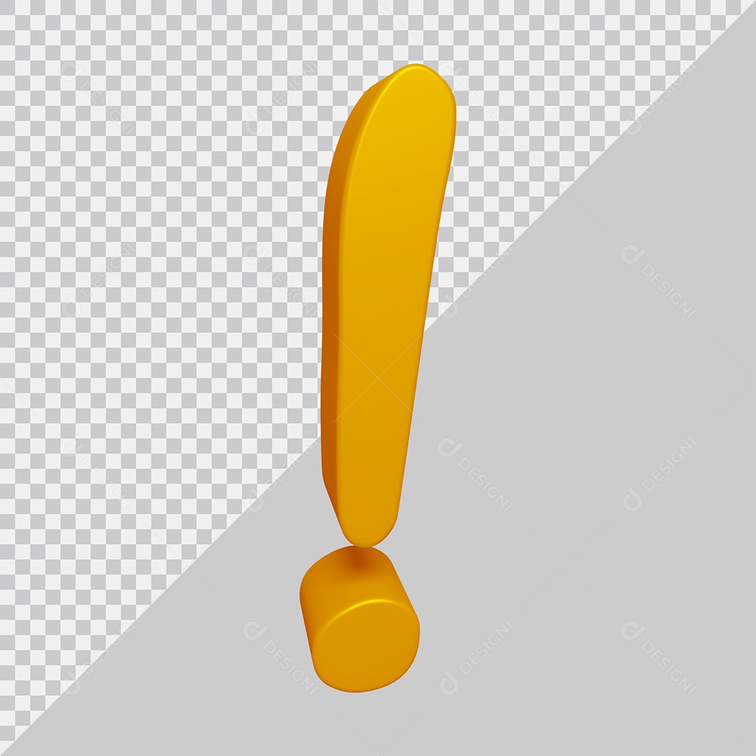 Símbolo de Ponto de Exclamação 3D Dourado Para Composição PSD