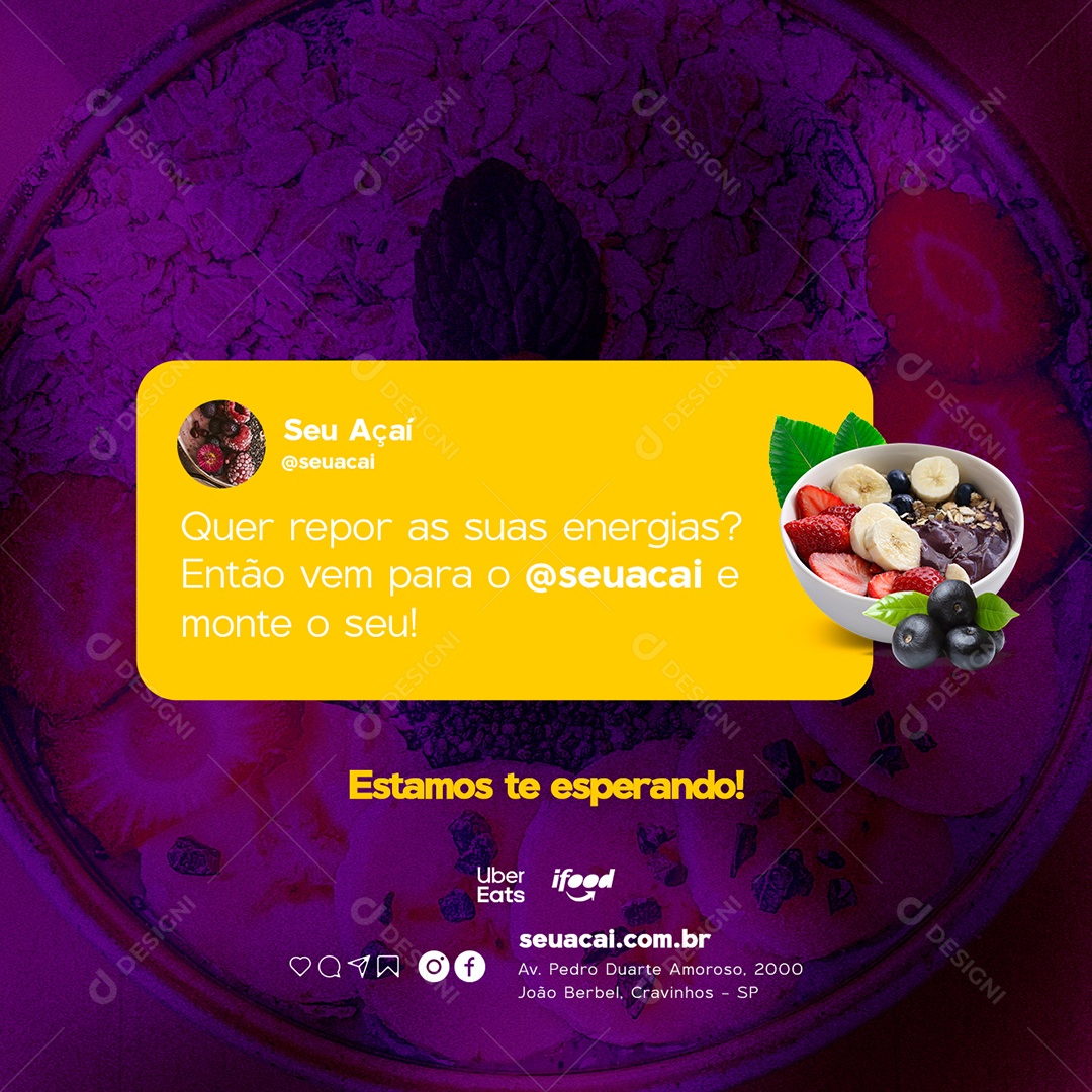 Quer repor as suas Energias Então vem para Açaiteria Social Media PSD Editável