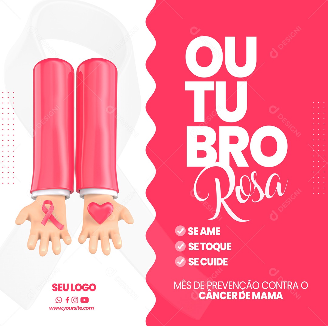 Social Media Outubro Rosa Mês de Prevenção Contra o Câncer de Mama PSD Editável