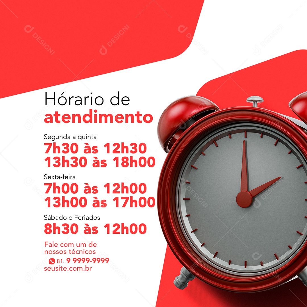 Horário de Atendimento Comunicado Feriado Social Media PSD Editável