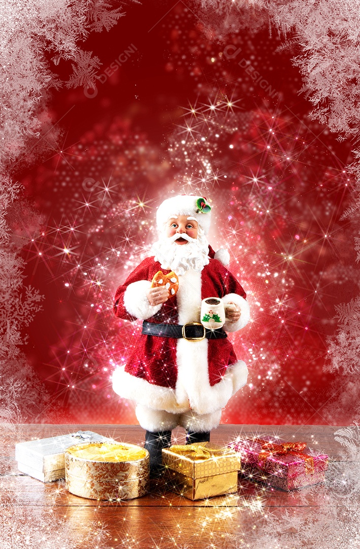 Decoração de Papai Noel em um fundo desfocado de árvore de Natal