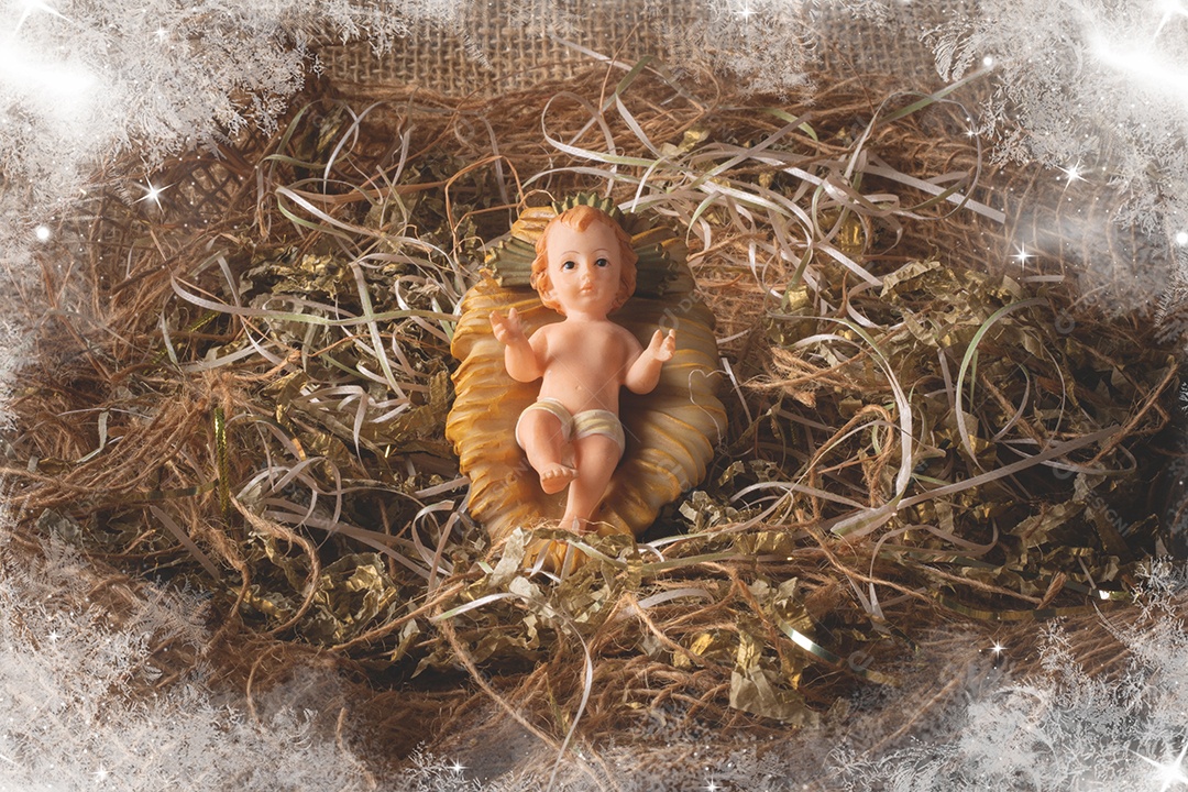 Crib. Baby Jesus figure isolated. traditional christmas scene.