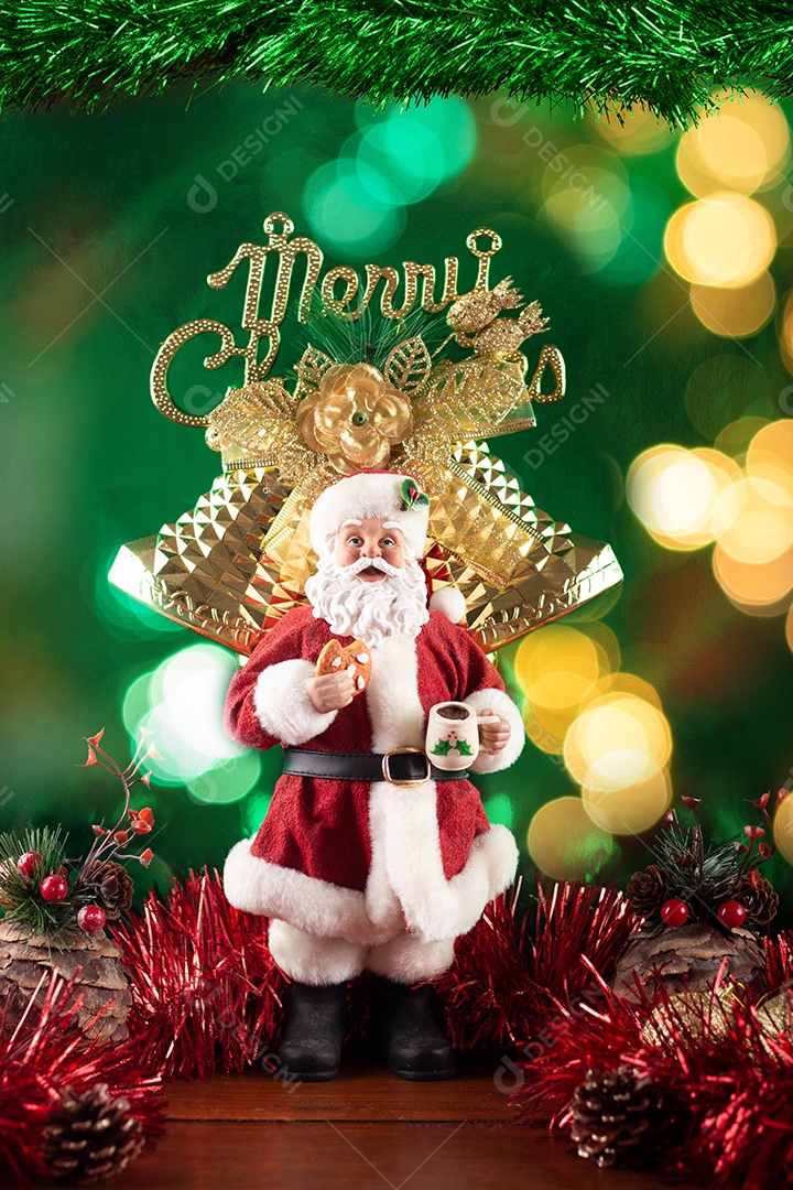 Decoração de Papai Noel com fundo verde. festa de Natal