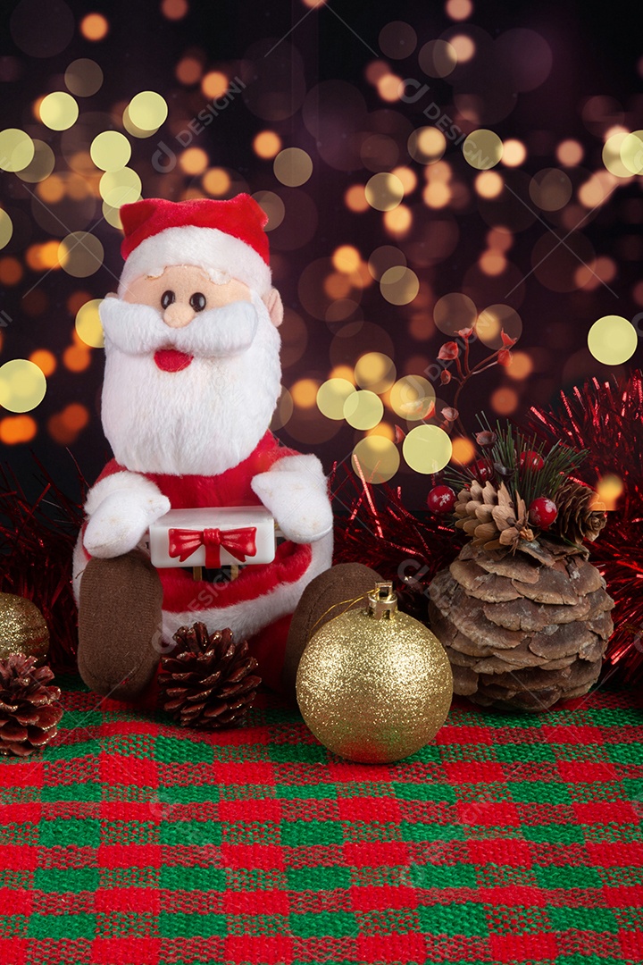 Decoração de Papai Noel com fundo de luzes. festa de Natal