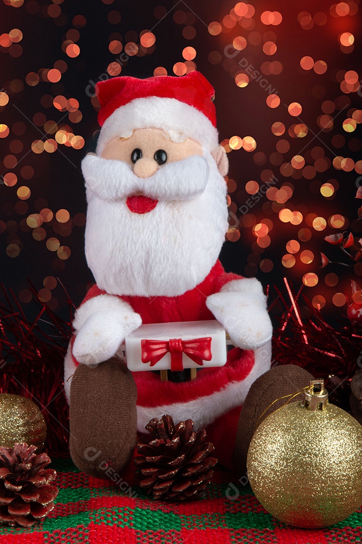 Decoração de Papai Noel com fundo de luzes. festa de Natal