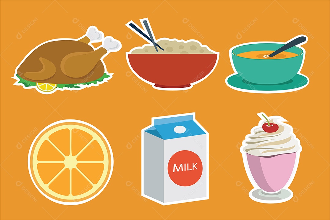 Conjunto de ingredientes de elemento de objeto para cozinhar vetor de desenho animado