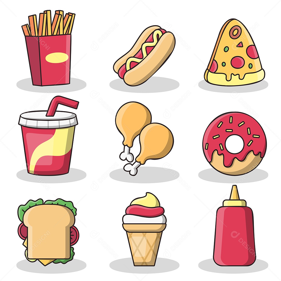 Conjunto de pães e padaria em estilo cartoon