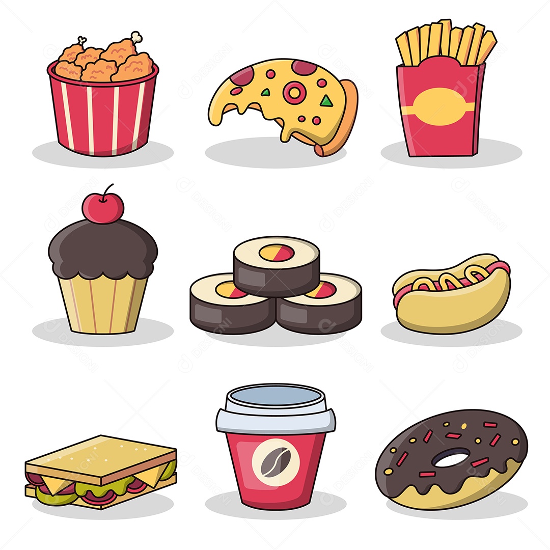 Conjunto de pães e padaria em estilo cartoon