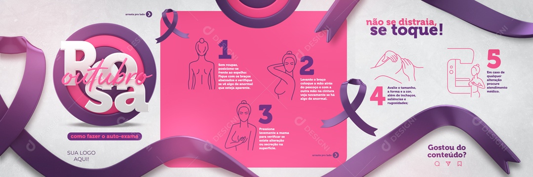 Carrossel Social Media Outubro Rosa Mês de Prevenção Contra o Câncer de Mama PSD Editável
