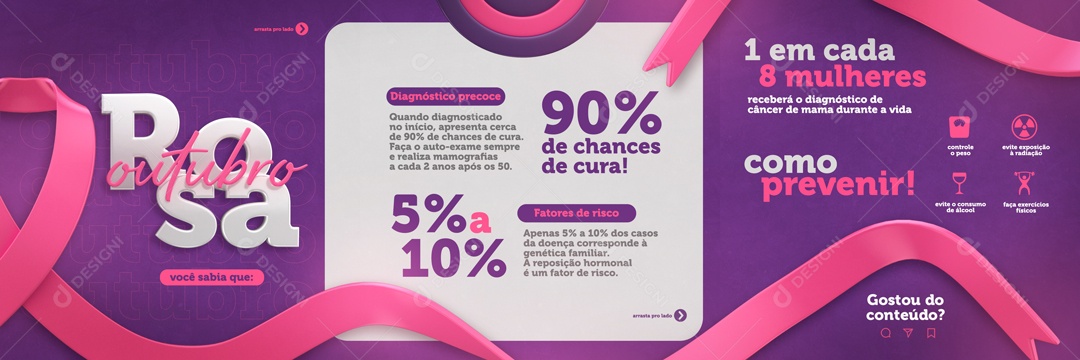 Carrossel Social Media Outubro Rosa Mês de Prevenção Contra o Câncer de Mama PSD Editável