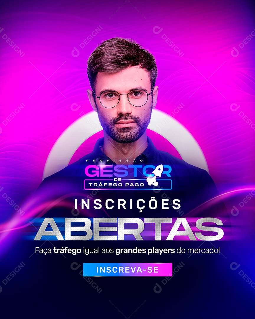 Inscrições Abertas Profissão Gestor de Tráfego Social Media PSD Editável