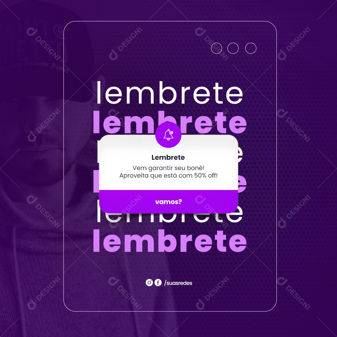 Social Media Lembrete Loja de Boné Venha Garantir seu Boné PSD Editável