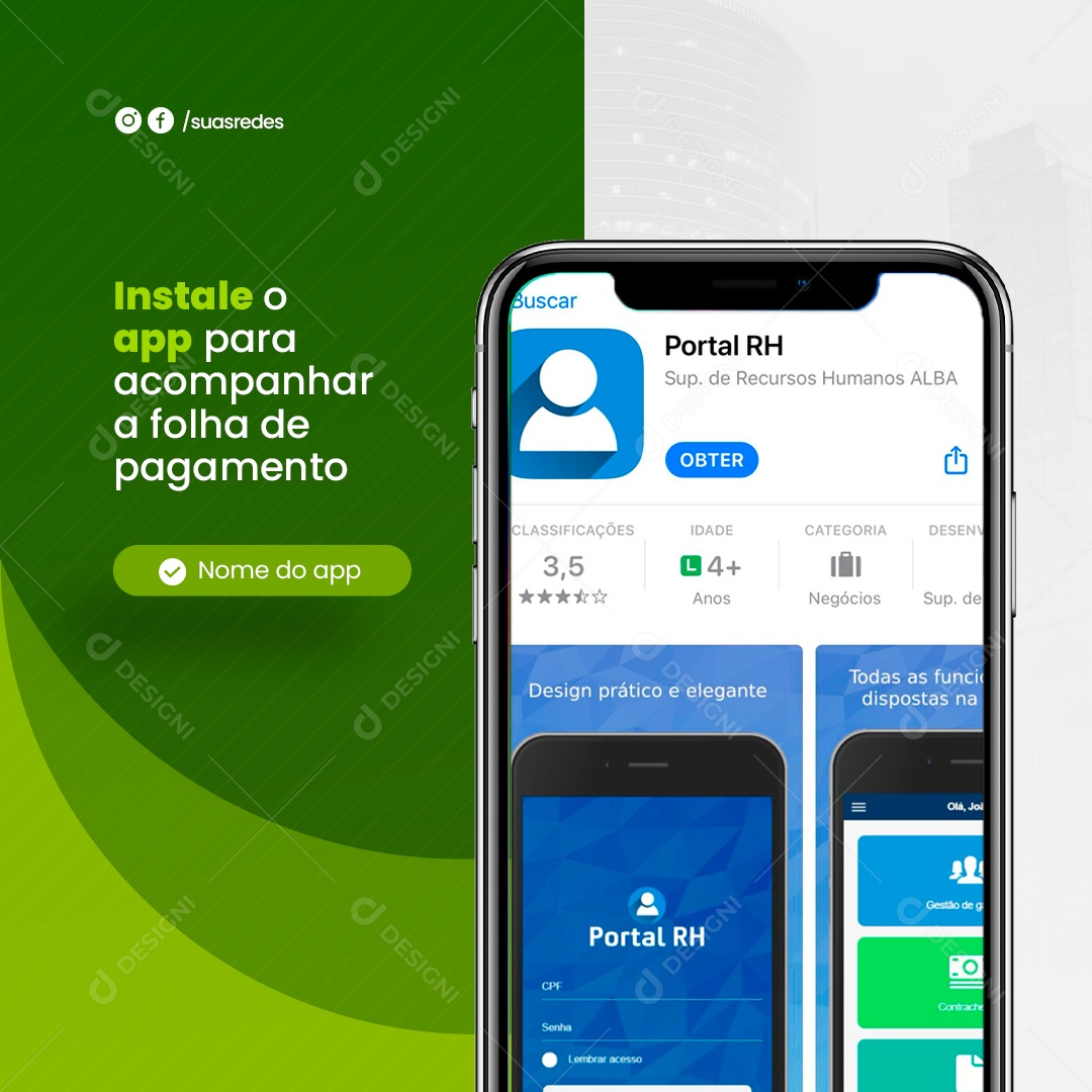 Social Media Recursos Humanos Portal RH Instale o APP PSD Editável