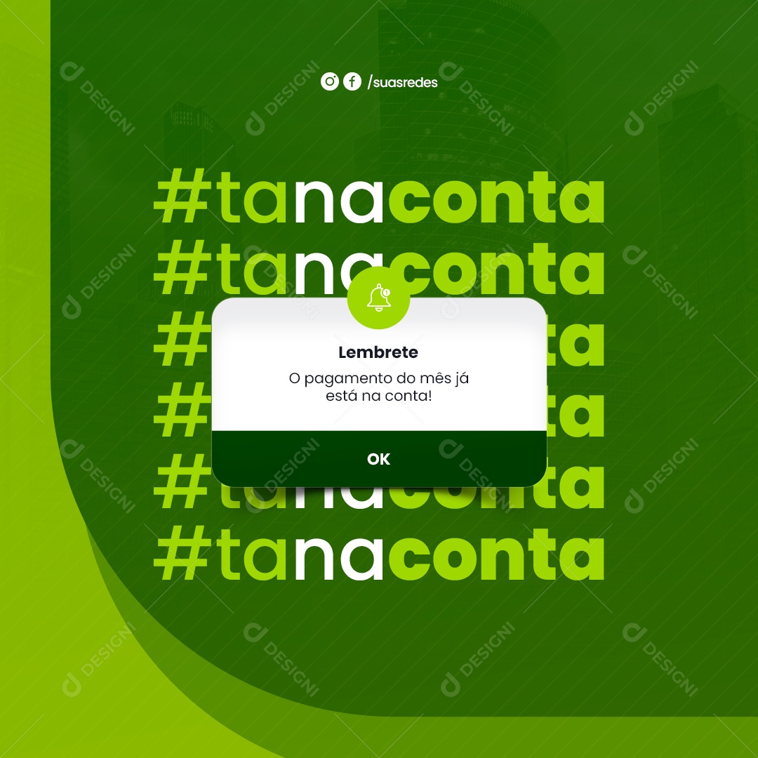 Social Media Lembrete Recursos Humanos o Pagamento do Mês já está na Conta! PSD Editável