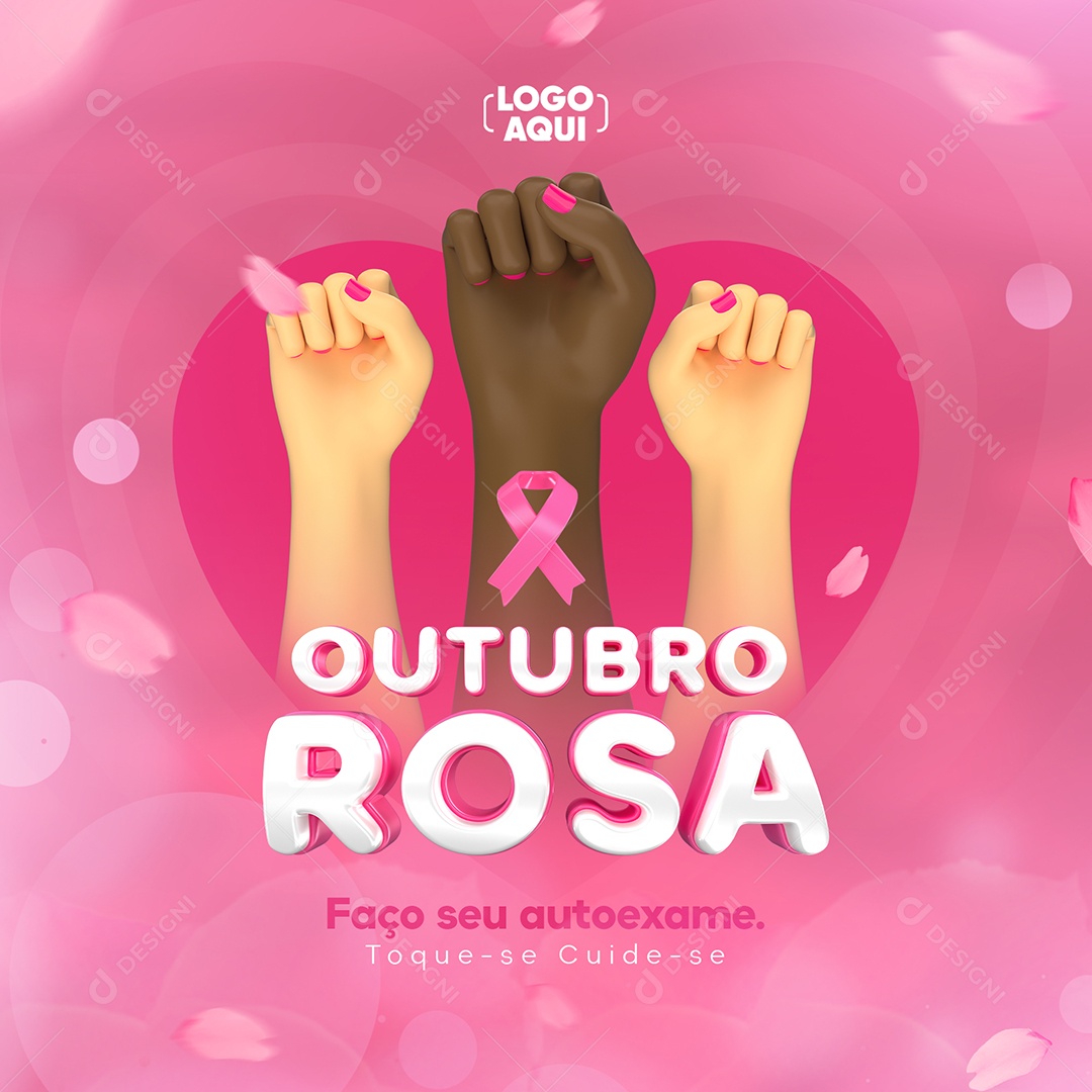 Faço seu Autoexame Toque se Cuide se Outubro Rosa Social Media PSD Editável