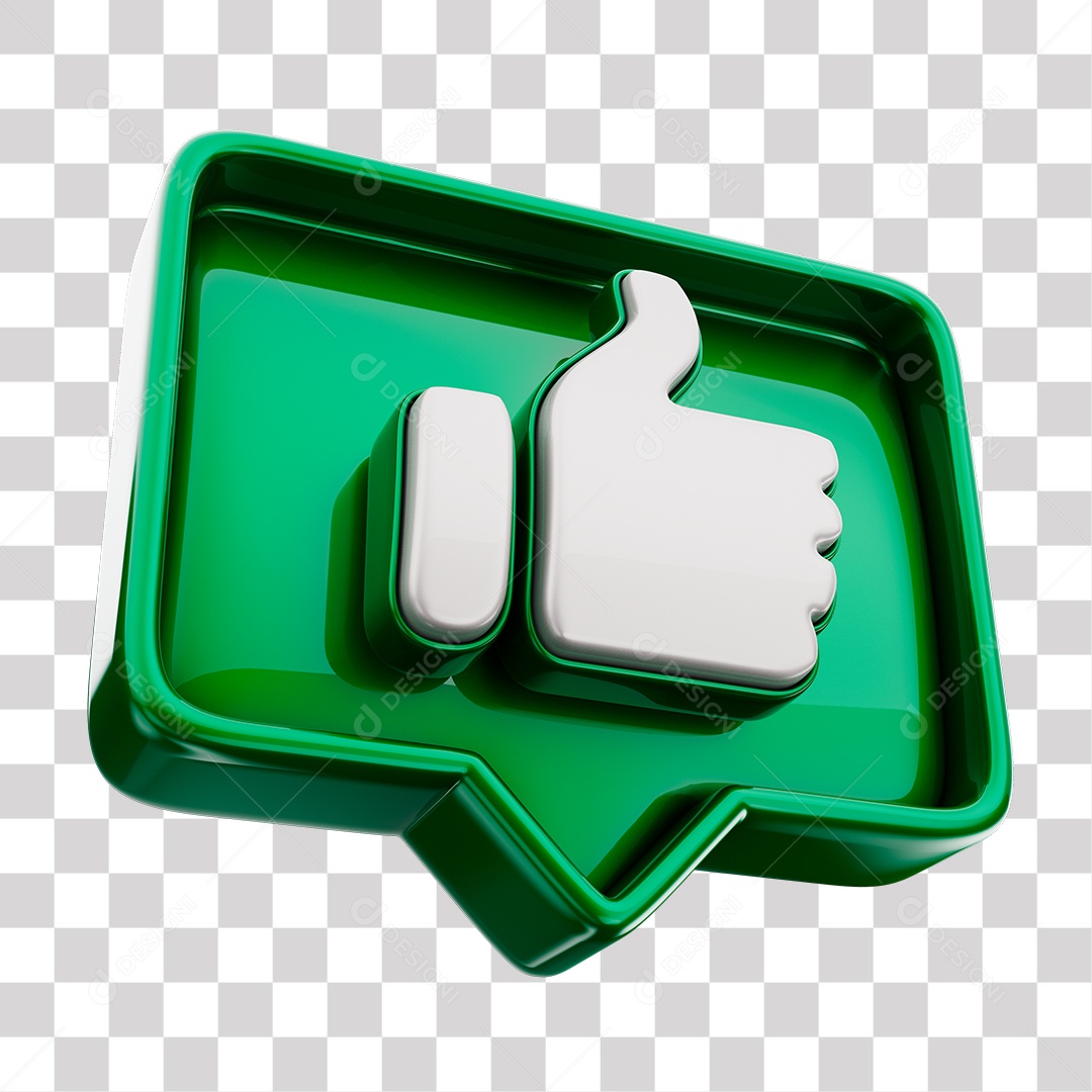 Emoji de Curtida Verde Mão Branca Elemento 3D Para Composição PNG Transparente