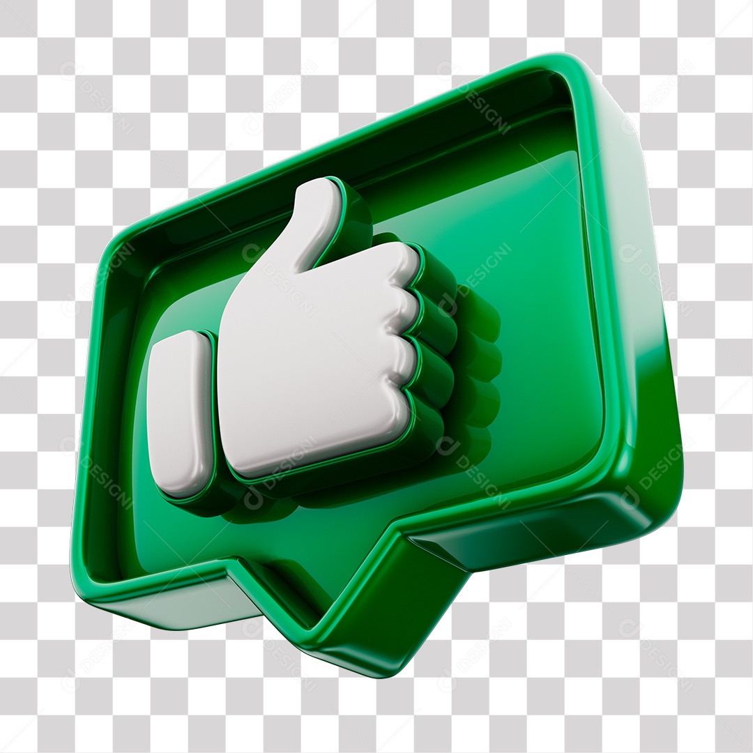 Emoji de Curtida Verde Mão Branca Elemento 3D Para Composição PNG Transparente