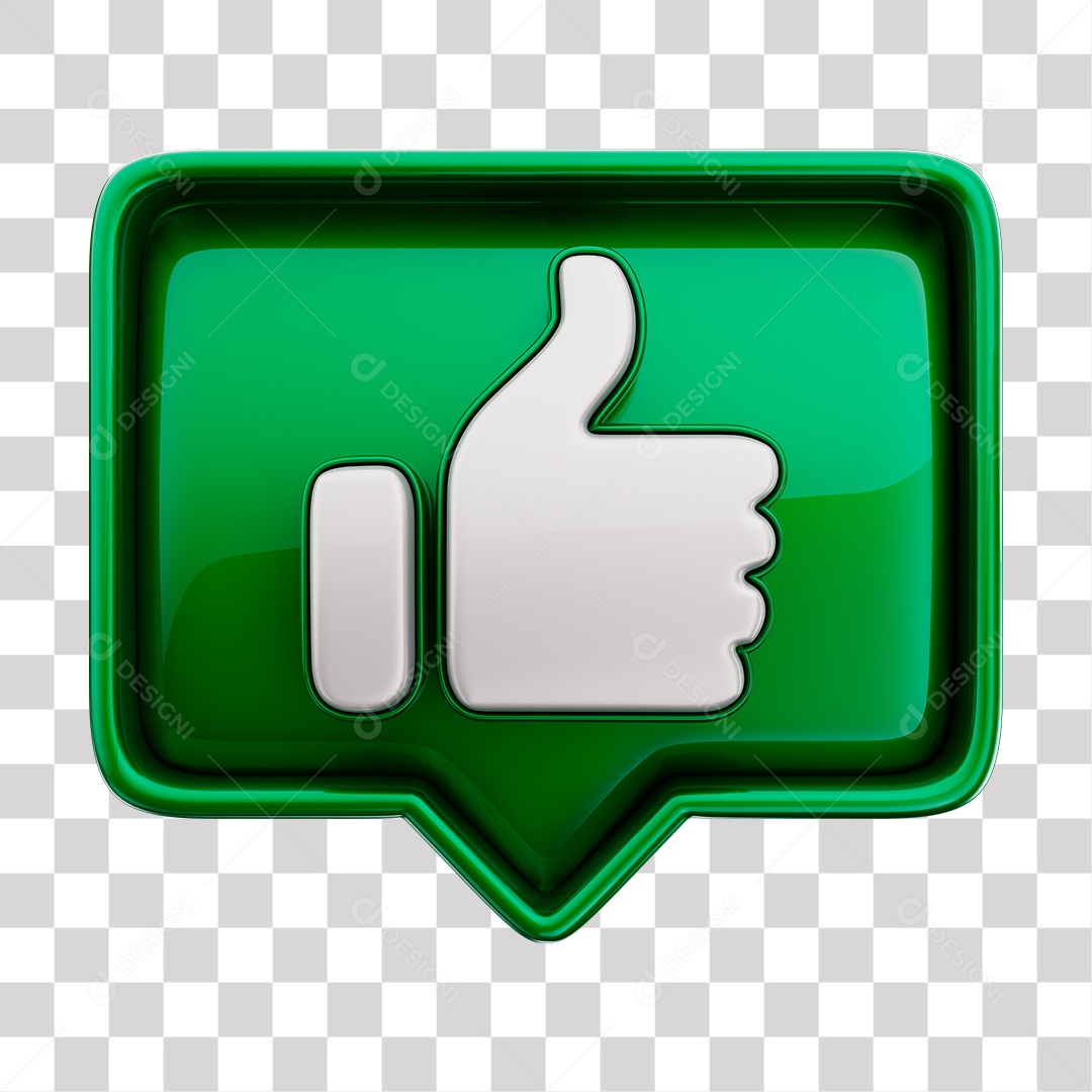 Emoji de Curtida Verde Mão Branca Elemento 3D Para Composição PNG Transparente