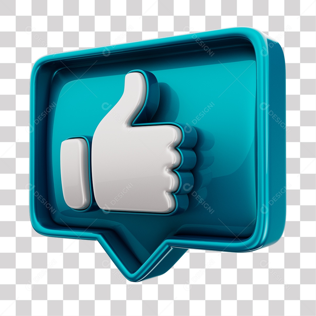 Emoji de Curtida Azul Mão Branca Elemento 3D Para Composição PNG Transparente