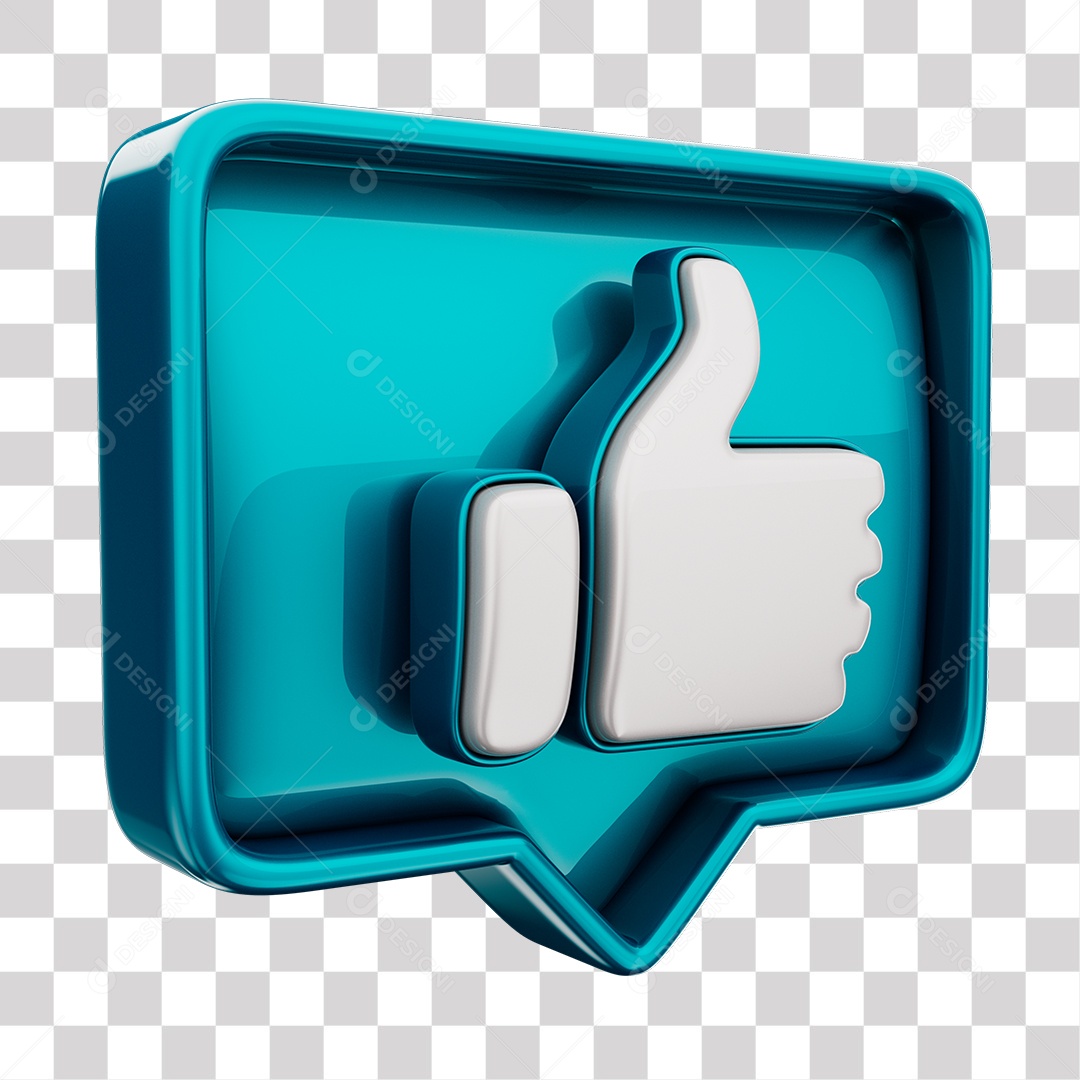 Emoji de Curtida Azul Mão Branca Elemento 3D Para Composição PNG Transparente