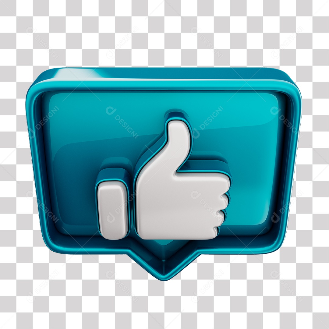 Emoji de Curtida Azul Mão Branca Elemento 3D Para Composição PNG Transparente
