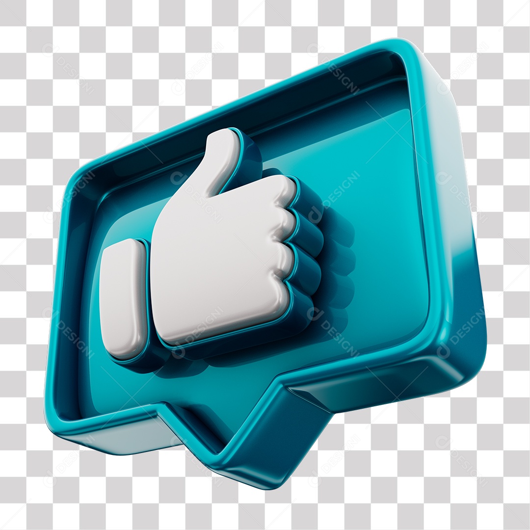 Emoji de Curtida Azul Mão Branca Elemento 3D Para Composição PNG Transparente