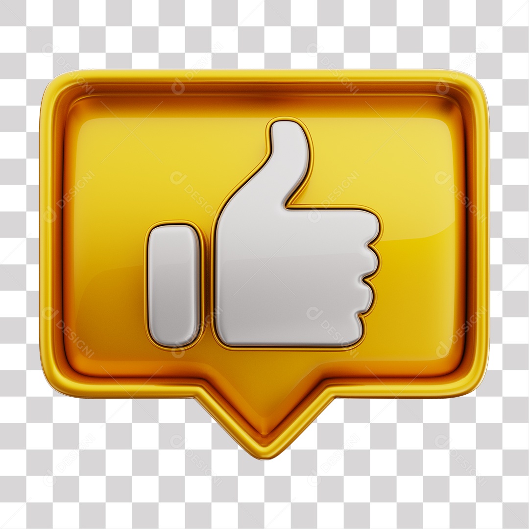 Emoji de Curtida Dourada Mão Branca Elemento 3D Para Composição PNG Transparente