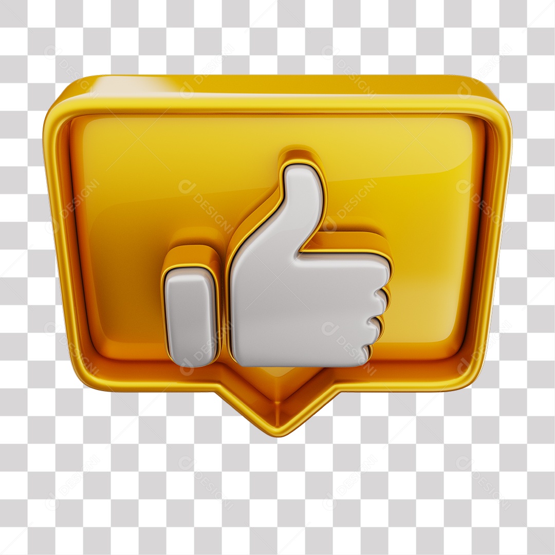 Emoji de Curtida Dourada Mão Branca Elemento 3D Para Composição PNG Transparente