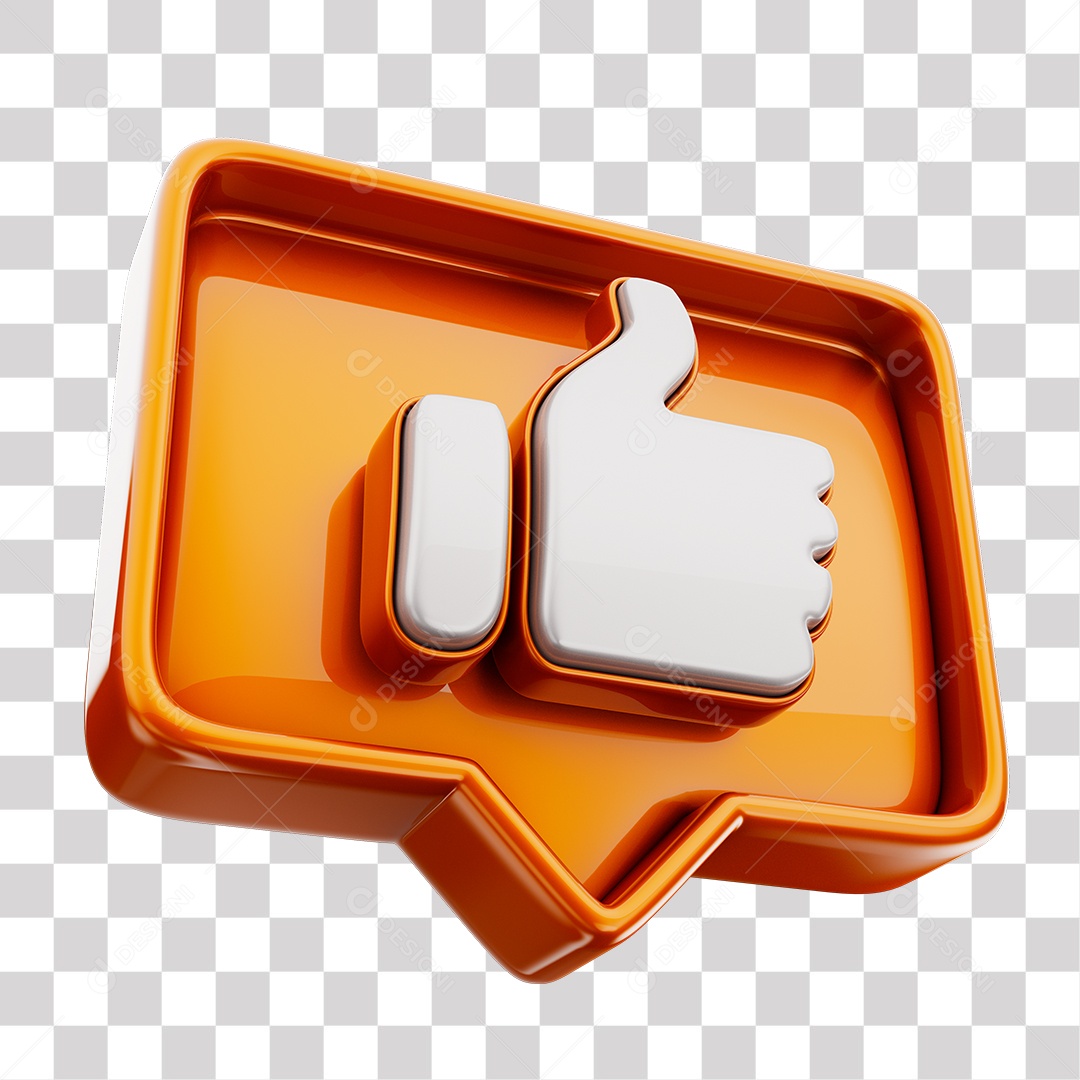 Emoji de Curtida Laranja Mão Branca Elemento 3D Para Composição PNG Transparente