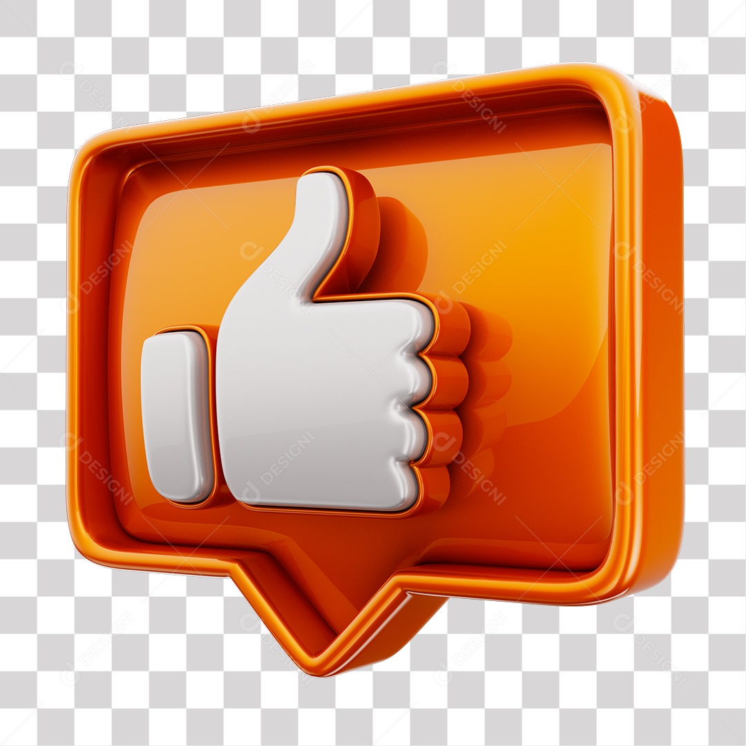 Emoji de Curtida Laranja Mão Branca Elemento 3D Para Composição PNG Transparente