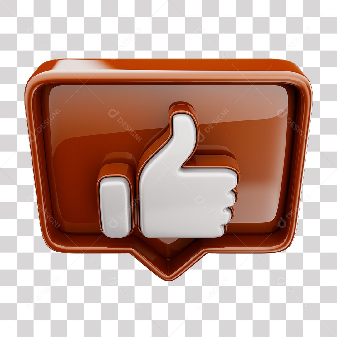 Emoji de Curtida Marrom Mão Branca Elemento 3D Para Composição PNG Transparente