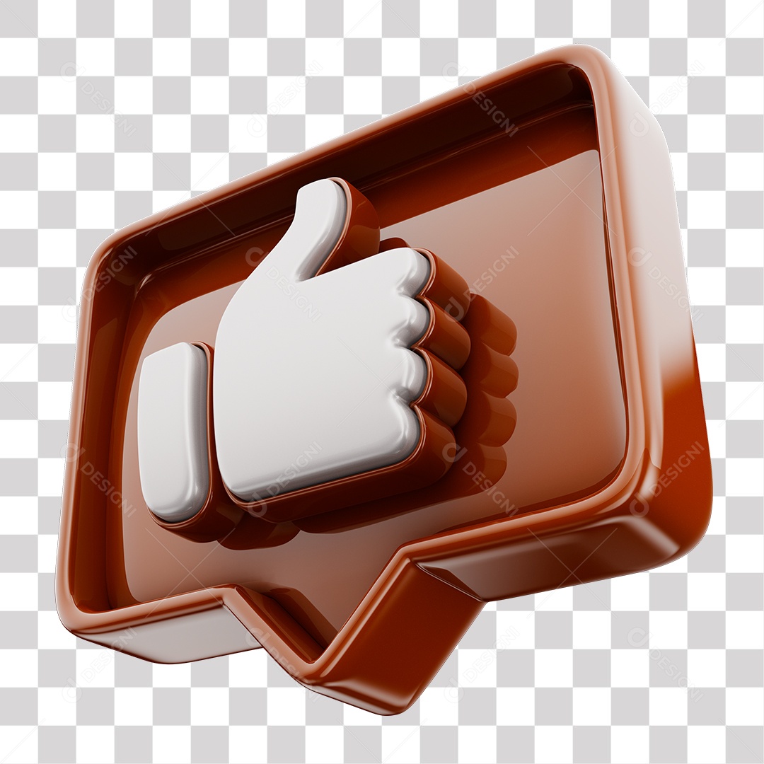 Emoji de Curtida Marrom Mão Branca Elemento 3D Para Composição PNG Transparente