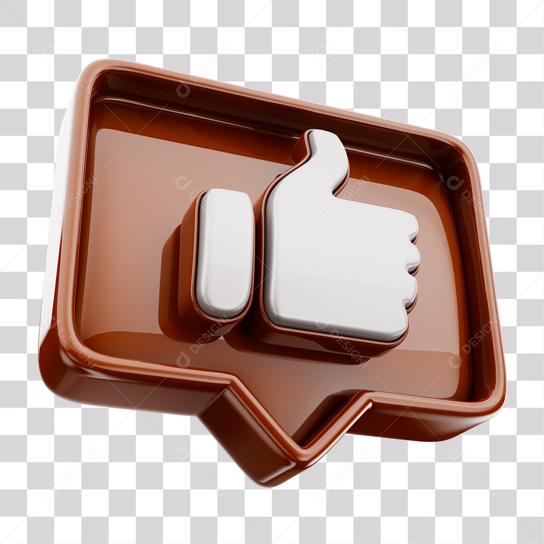 Emoji de Curtida Marrom Mão Branca Elemento 3D Para Composição PNG Transparente