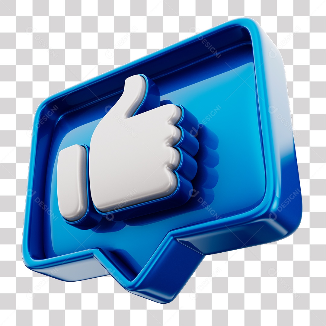 Emoji de Curtida Azul Mão Branca Elemento 3D Para Composição PNG Transparente