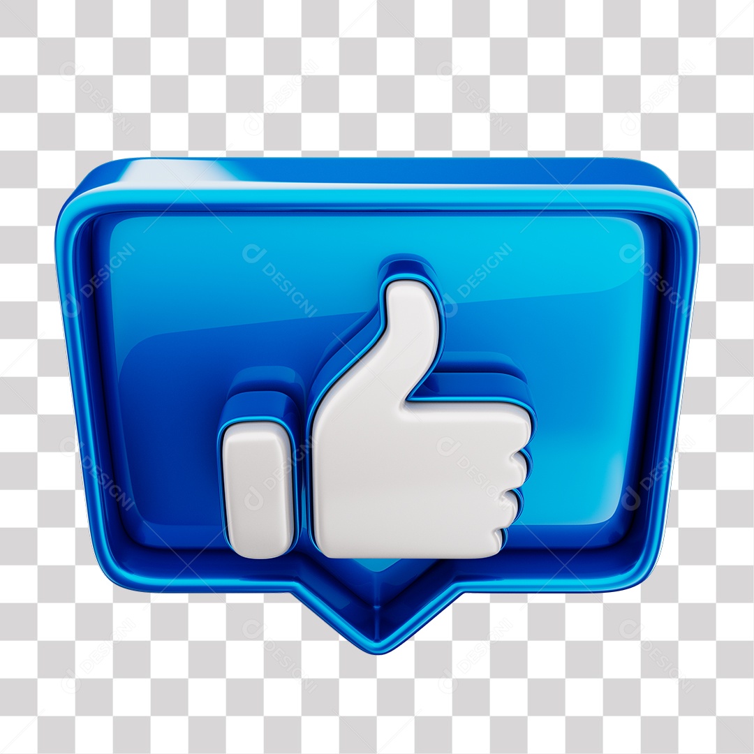 Emoji de Curtida Azul Mão Branca Elemento 3D Para Composição PNG Transparente