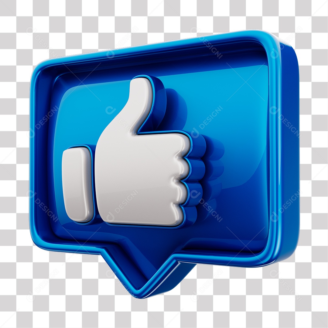 Emoji de Curtida Azul Mão Branca Elemento 3D Para Composição PNG Transparente