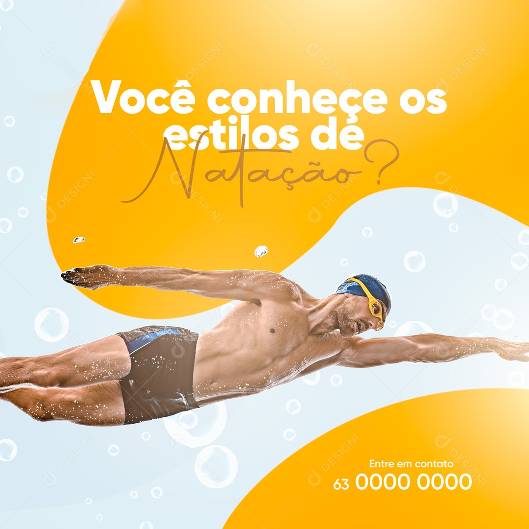 Social Media Natação você Conheçe os Estilos de Natação? PSD Editável
