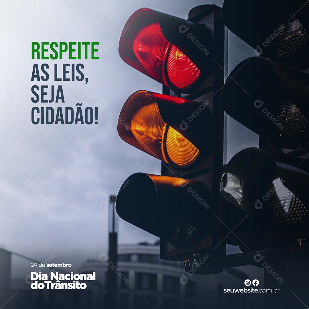 Respeite as Leis seja Cidadão Dia do Trânsito Social Media PSD Editável