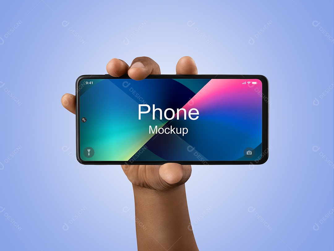 Celular Mockup na Mão Deitado PSD