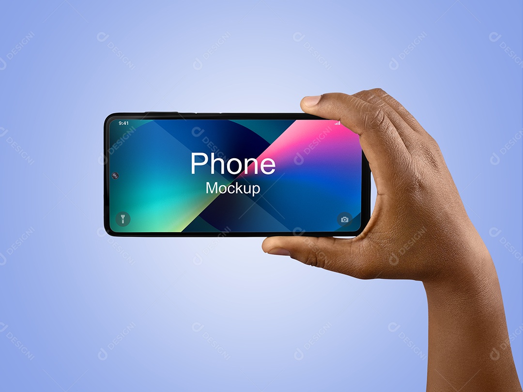 Celular na Mão Mockup Deitado PSD