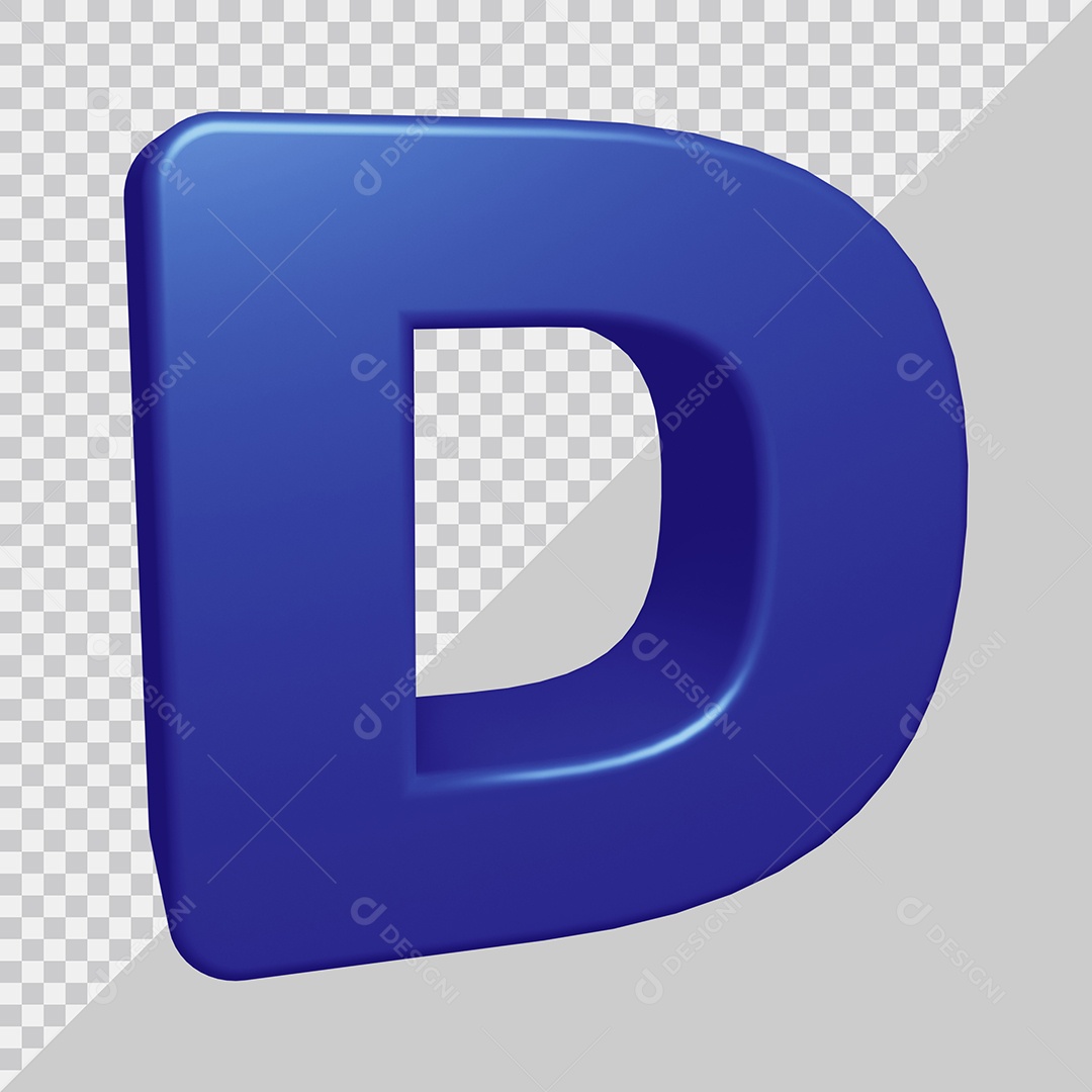 Letra D Maiúscula Azul 3D Para composição PSD
