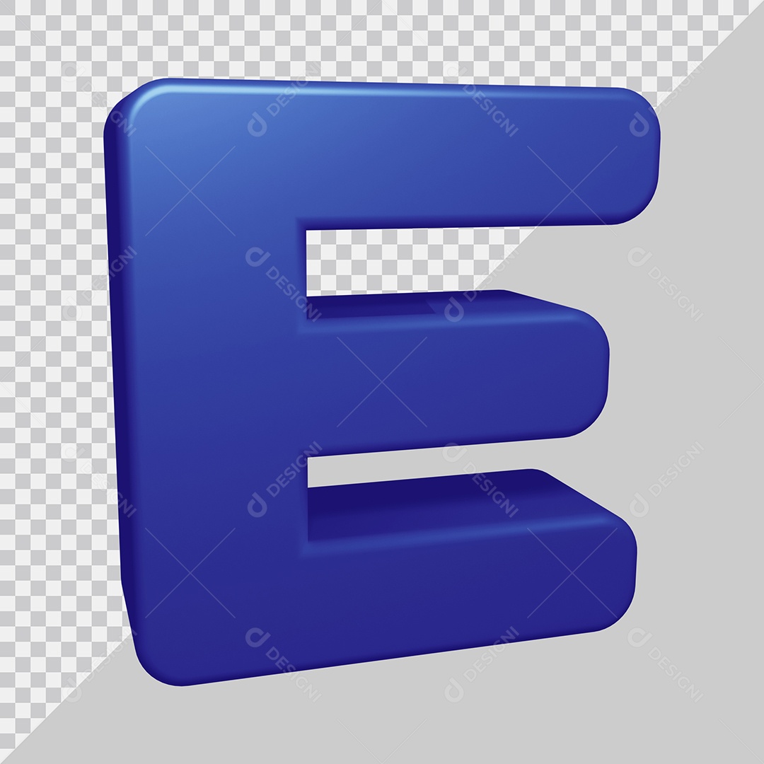 Letra E Maiúscula Azul 3D Para composição PSD