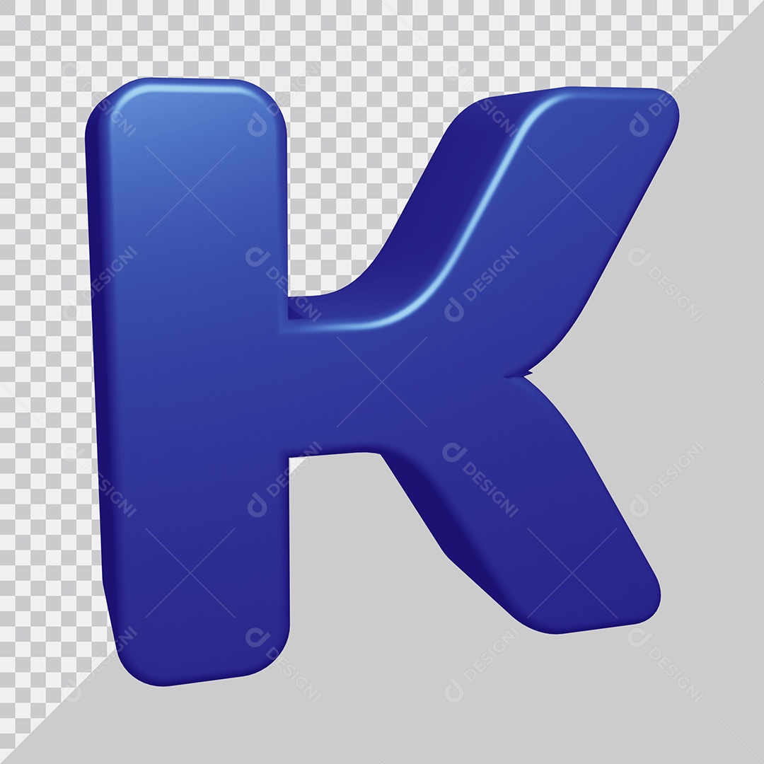 Letra K Maiúscula Azul 3D Para composição PSD